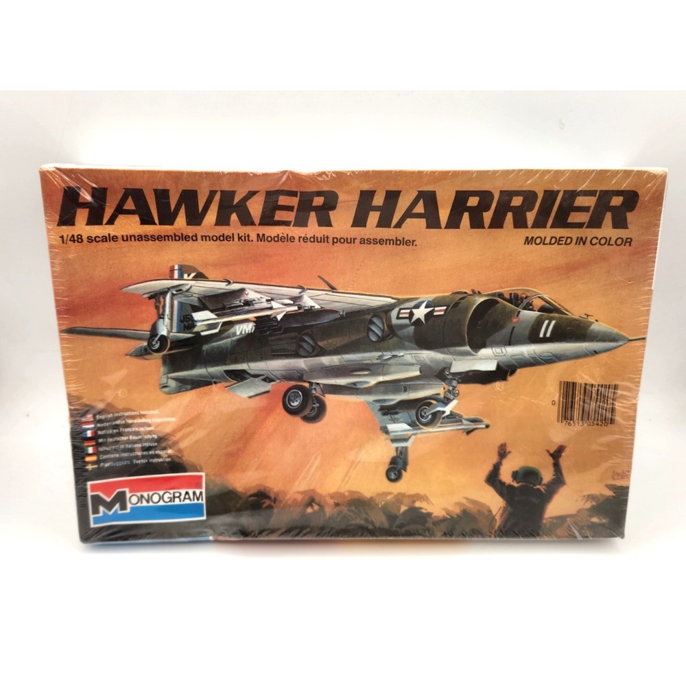 Monogram 1:48 Hawker Harrier Plastic Aircraft Model Kit #5420 Vintage SEALED